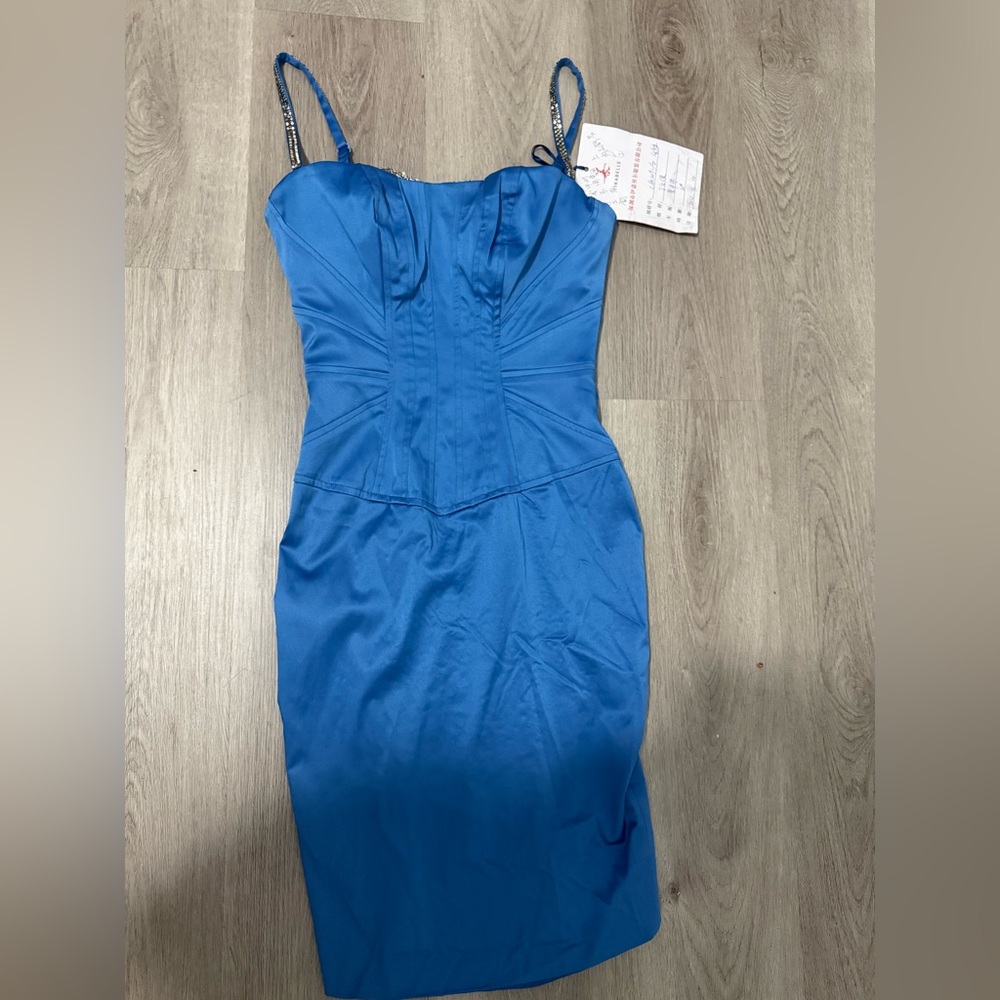 Elegant Blue vintage NWT Mandalay Dress peekaboo rhinestone bra under - Picture 2 of 4